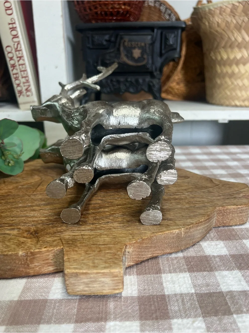 Metal deer silver tone buck decor